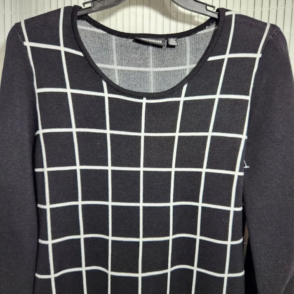 Nina Leonard Dress Size Large Black And White Ballon sleeve Stretch NEW